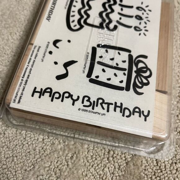 Stampin’ Up 1995 Retired Bold Birthday Rubber Stamp Cake Present Card Making NWT - Picture 5 of 7